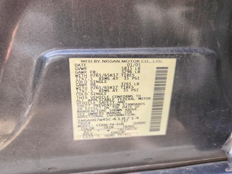 Продажа на аукционе авто 2005 Nissan Frontier, vin: 1N6AD07W45C418714, номер лота: 59070686