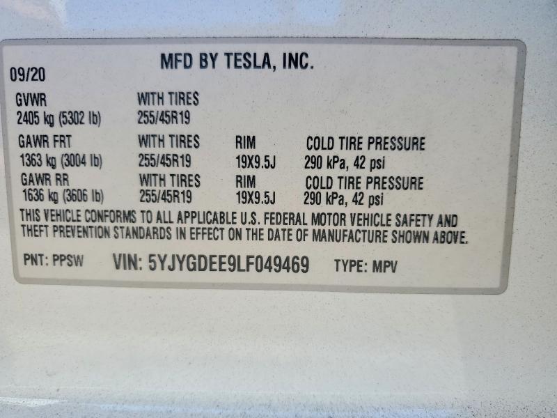 Aukcja sprzedaży 2020 Tesla Model Y, vin: 5YJYGDEE9LF049469, numer aukcji: 60602756