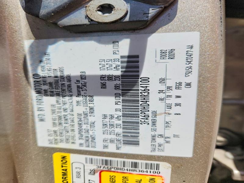 Продажа на аукционе авто 2017 Ford Fusion, vin: 3FA6P0HD4HR364100, номер лота: 60778946