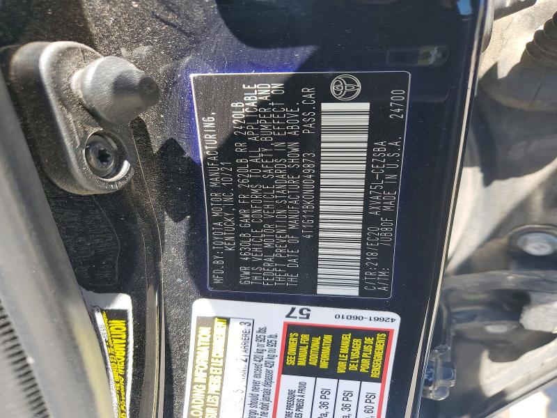 Продажа на аукционе авто 2022 Toyota Camry, vin: 4T1G11BK0NU049873, номер лота: 60948156