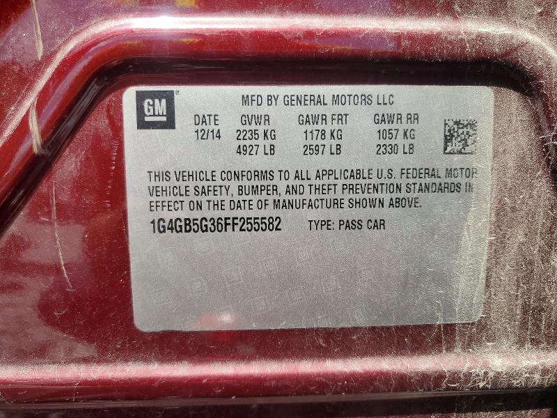 2015 Buick Lacrosse მანქანა იყიდება აუქციონზე, vin: 1G4GB5G36FF255582, აუქციონის ნომერი: 62863646