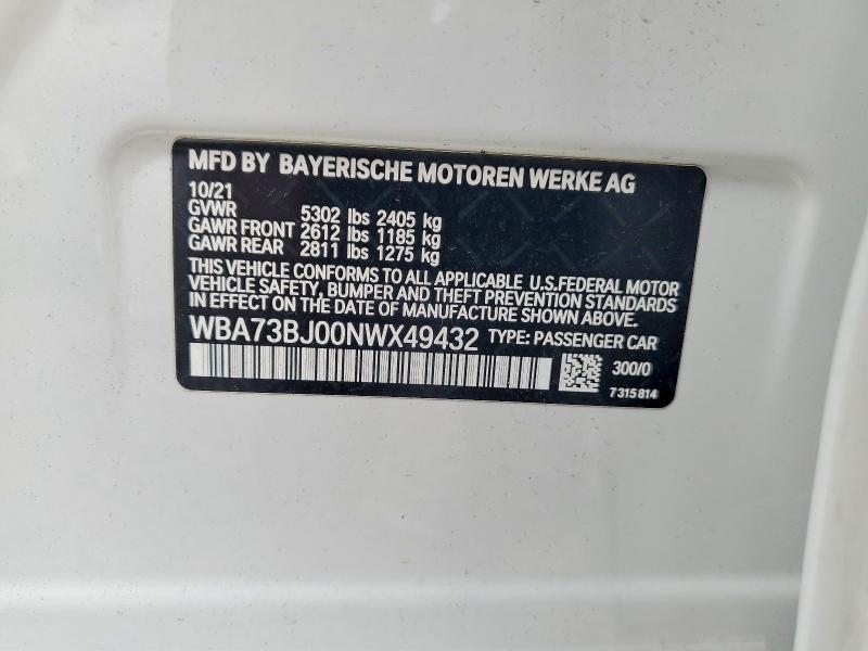 Продажа на аукционе авто 2022 Bmw 540, vin: WBA73BJ00NWX49432, номер лота: 61539266