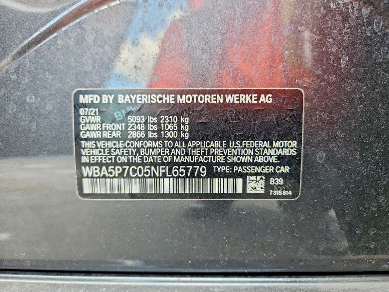 Aukcja sprzedaży 2022 Bmw 330e, vin: WBA5P7C05NFL65779, numer aukcji: 62750636