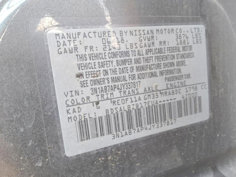 Продаж на аукціоні авто 2018 Nissan Sentra, vin: 3N1AB7AP4JY337817, номер лоту: 61930716