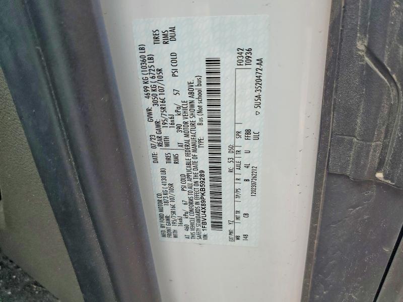 Aukcja sprzedaży 2023 Ford Transit, vin: 1FBVU4X89PKB59289, numer aukcji: 60383036