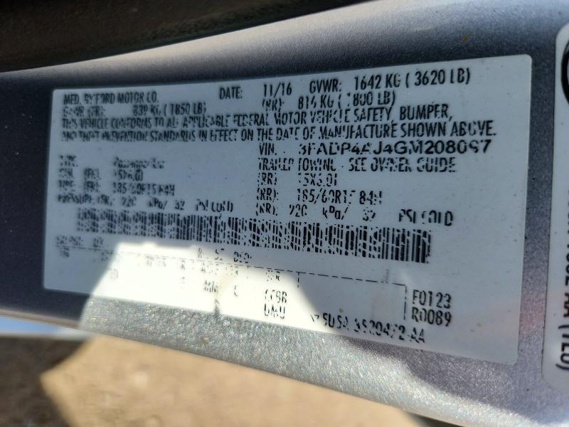 2016 Ford Fiesta მანქანა იყიდება აუქციონზე, vin: 3FADP4AJ4GM208097, აუქციონის ნომერი: 60187806