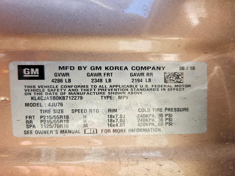 Aukcja sprzedaży 2019 Buick Encore, vin: KL4CJASB0KB712279, numer aukcji: 60502676