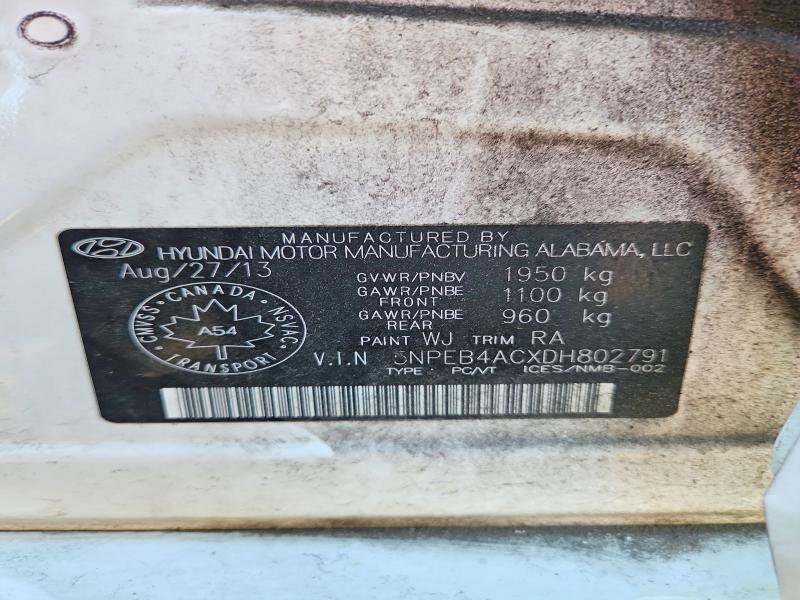 62359476 :رقم المزاد ، 5NPEB4ACXDH802791 vin ، 2013 Hyundai Sonata مزاد بيع