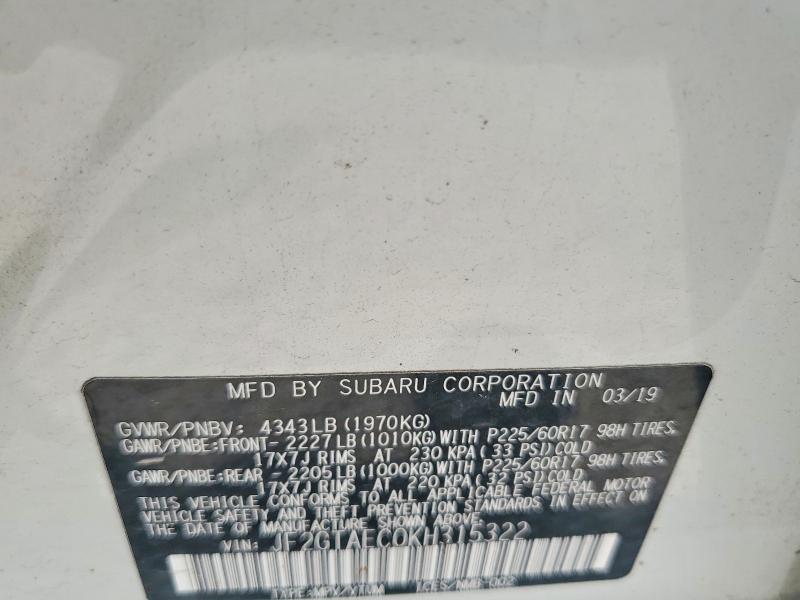 Продаж на аукціоні авто 2019 Subaru Crosstrek, vin: JF2GTAEC0KH315322, номер лоту: 58635566