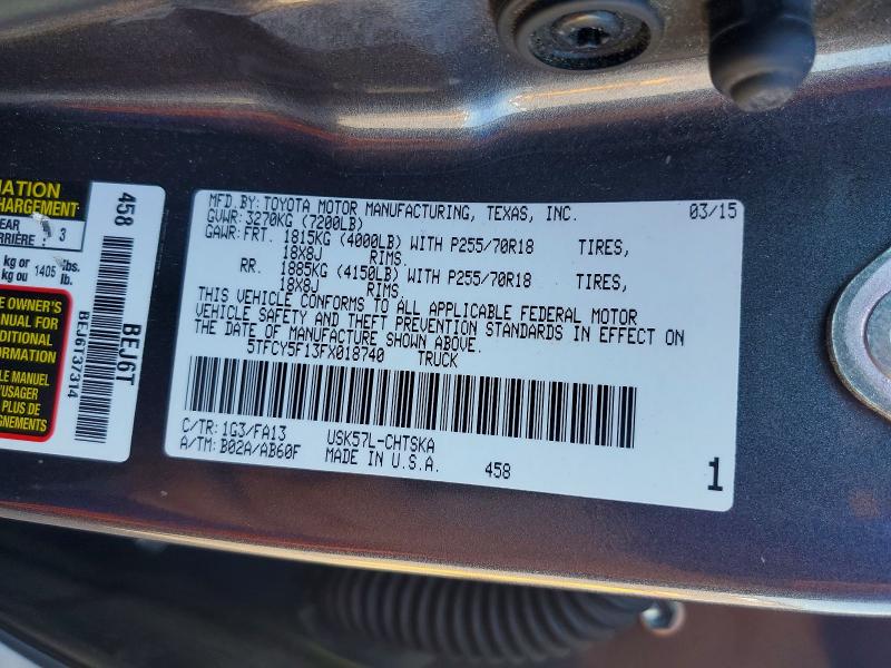 Продаж на аукціоні авто 2015 Toyota Tundra, vin: 5TFCY5F13FX018740, номер лоту: 62975506