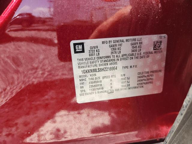 60606676 :رقم المزاد ، 1GKKNMLS8HZ216964 vin ، 2017 Gmc Acadia مزاد بيع