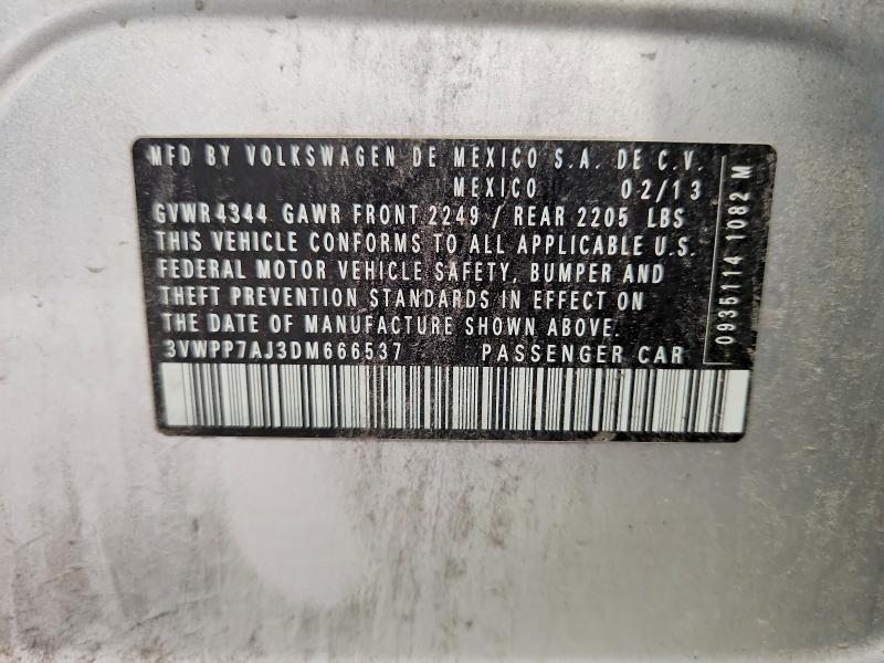 59366796 :رقم المزاد ، 3VWPP7AJ3DM666537 vin ، 2013 Volkswagen Jetta مزاد بيع