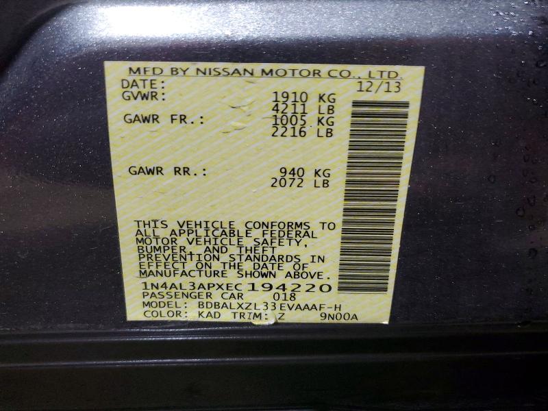 62600016 :رقم المزاد ، 1N4AL3APXEC194220 vin ، 2014 Nissan Altima مزاد بيع