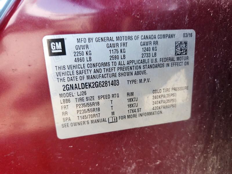 2016 Chevrolet Equinox მანქანა იყიდება აუქციონზე, vin: 2GNALDEK2G6281403, აუქციონის ნომერი: 73340315