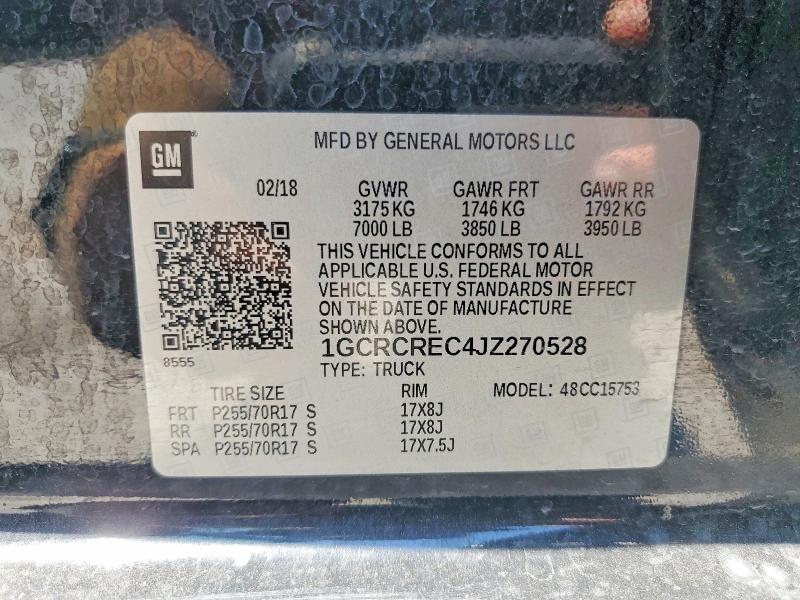 Продажа на аукционе авто 2018 Chevrolet Silverado, vin: 1GCRCREC4JZ270528, номер лота: 60238356