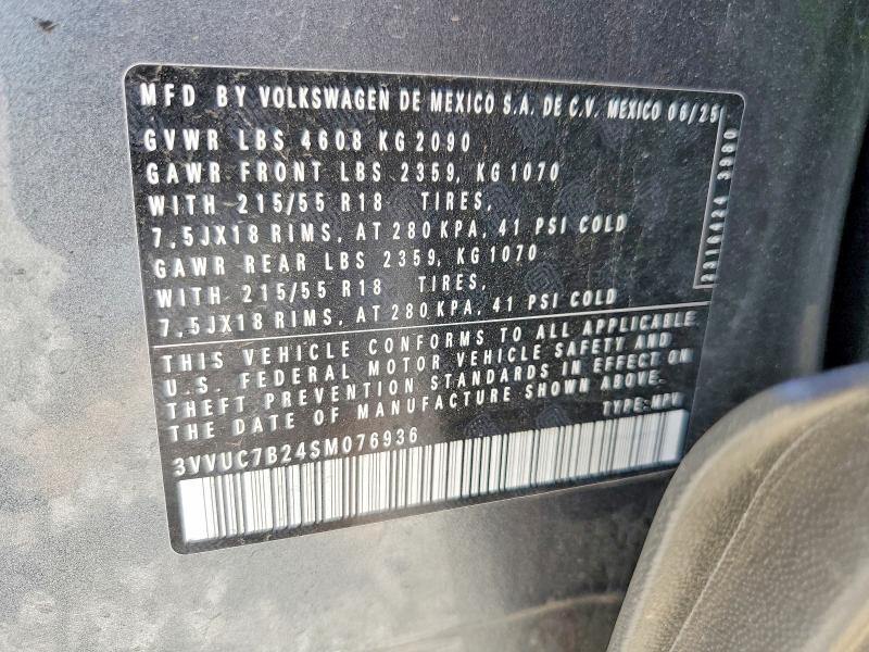 Aukcja sprzedaży 2025 Volkswagen Taos, vin: 3VVUC7B24SM076936, numer aukcji: 85634805
