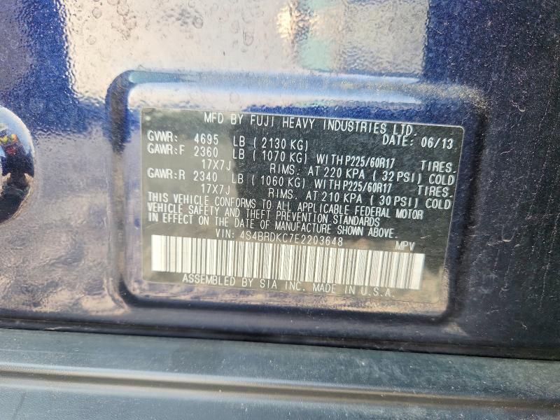 2014 Subaru Outback მანქანა იყიდება აუქციონზე, vin: 4S4BRDKC7E2203648, აუქციონის ნომერი: 59603526