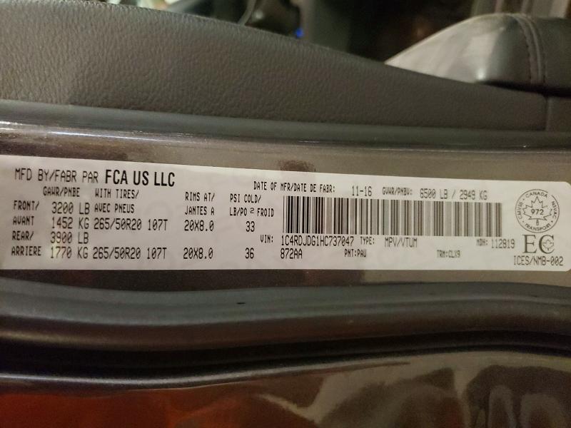 59320406 :رقم المزاد ، 1C4RDJDG1HC737047 vin ، 2017 Dodge Durango مزاد بيع