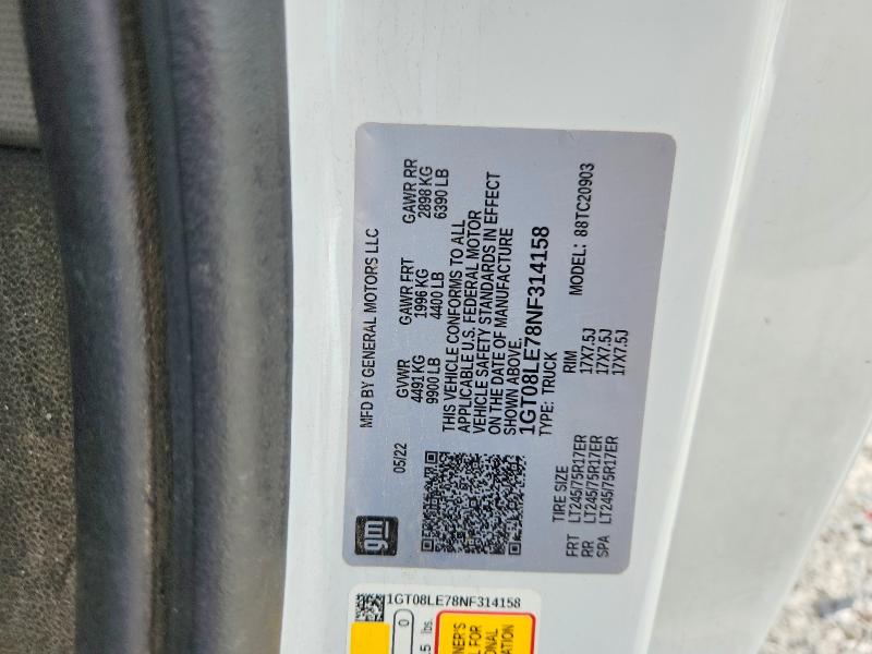 Aukcja sprzedaży 2022 Gmc Sierra, vin: 1GT08LE78NF314158, numer aukcji: 60480336