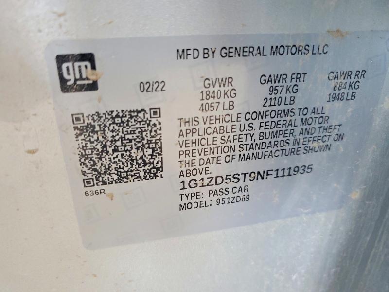 Продажа на аукционе авто 2022 Chevrolet Malibu, vin: 1G1ZD5ST9NF111935, номер лота: 58591506