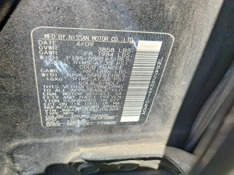 Aukcja sprzedaży 2009 Nissan Cube, vin: JN8AZ28RX9T106304, numer aukcji: 61549736