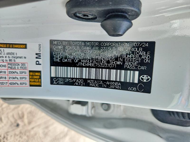 59770566 :رقم المزاد ، JTND4MBE7S3237071 vin ، 2025 Toyota Corolla Hatchback مزاد بيع