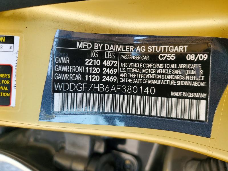 Продаж на аукціоні авто 2010 Mercedes-benz C, vin: WDDGF7HB6AF380140, номер лоту: 58626826