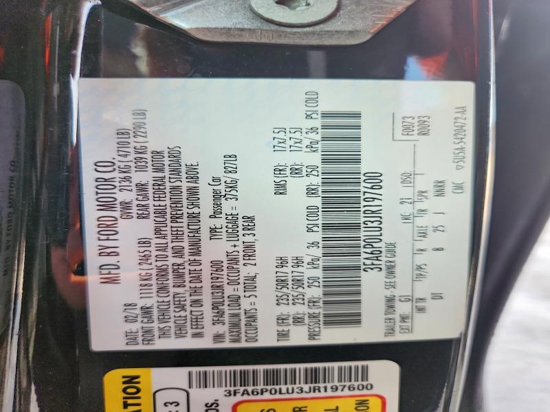 62234196 :رقم المزاد ، 3FA6P0LU3JR197600 vin ، 2018 Ford Fusion مزاد بيع