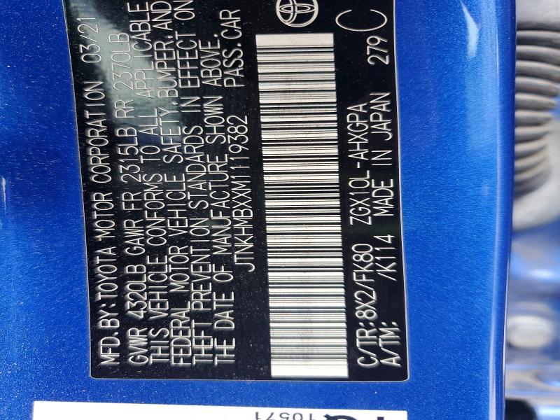 2021 Toyota C-hr მანქანა იყიდება აუქციონზე, vin: JTNKHMBXXM1119382, აუქციონის ნომერი: 62473486