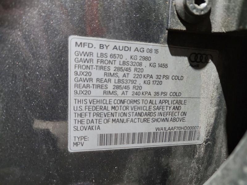 Aukcja sprzedaży 2017 Audi Q7, vin: WA1LAAF70HD000079, numer aukcji: 61592736
