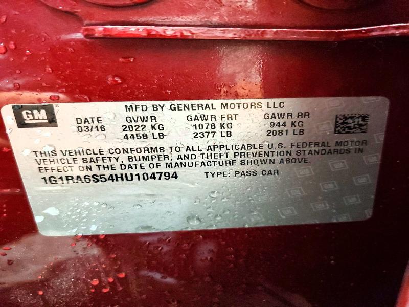 61498346 :رقم المزاد ، 1G1RA6S54HU104794 vin ، 2017 Chevrolet Volt مزاد بيع
