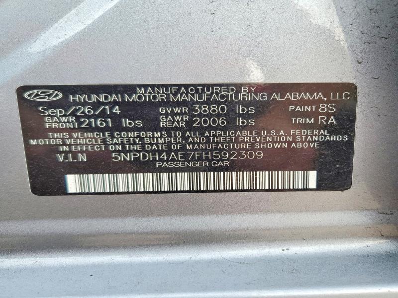 2015 Hyundai Elantra მანქანა იყიდება აუქციონზე, vin: 5NPDH4AE7FH592309, აუქციონის ნომერი: 62400086