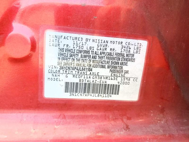 Aukcja sprzedaży 2018 Nissan Versa, vin: 3N1CN7AP4JL841104, numer aukcji: 61371946