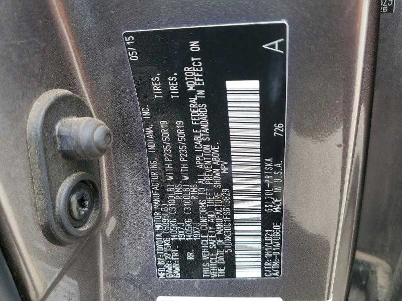 Aukcja sprzedaży 2015 Toyota Sienna, vin: 5TDXK3DC1FS613829, numer aukcji: 60042166