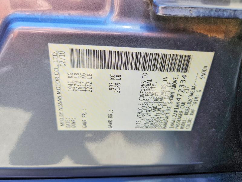 59729766 :رقم المزاد ، 1N4AL2AP1AN472334 vin ، 2010 Nissan Altima مزاد بيع