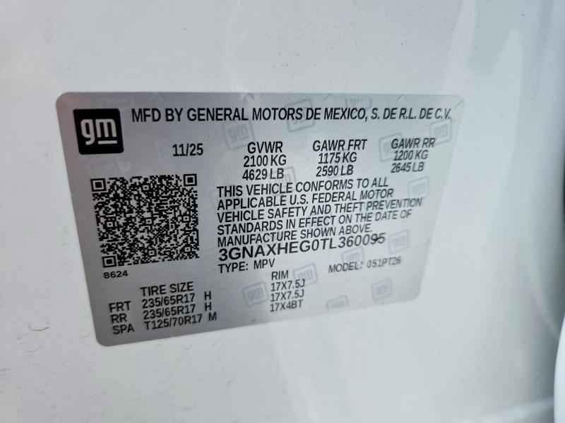 Продаж на аукціоні авто 2026 Chevrolet Equinox, vin: 3GNAXHEG0TL360095, номер лоту: 62935456