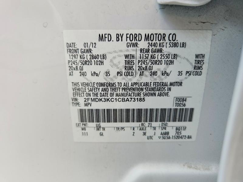 Aukcja sprzedaży 2012 Ford Edge, vin: 2FMDK3KC1CBA73185, numer aukcji: 61943576