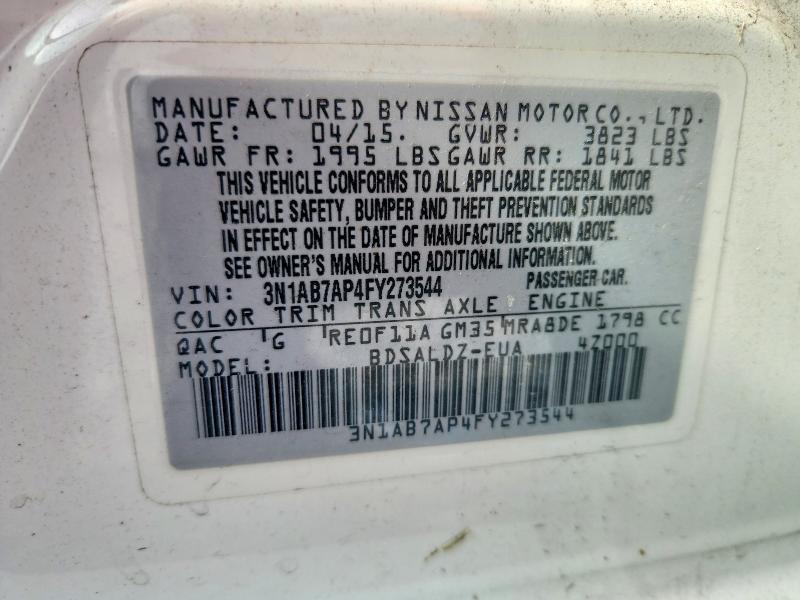 Продажа на аукционе авто 2015 Nissan Sentra, vin: 3N1AB7AP4FY273544, номер лота: 62742616