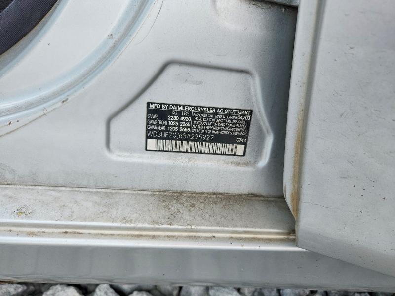 Aukcja sprzedaży 2003 Mercedes-benz E, vin: WDBUF70J63A295927, numer aukcji: 59920206