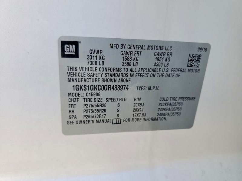 Aukcja sprzedaży 2016 Gmc Yukon Xl, vin: 1GKS1GKC0GR483974, numer aukcji: 61493126