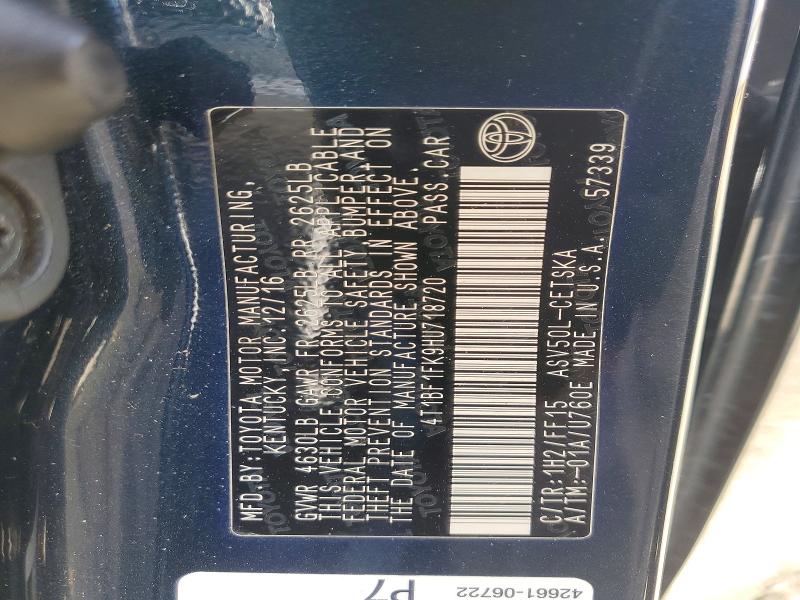 Продаж на аукціоні авто 2017 Toyota Camry, vin: 4T1BF1FK9HU718720, номер лоту: 61692846
