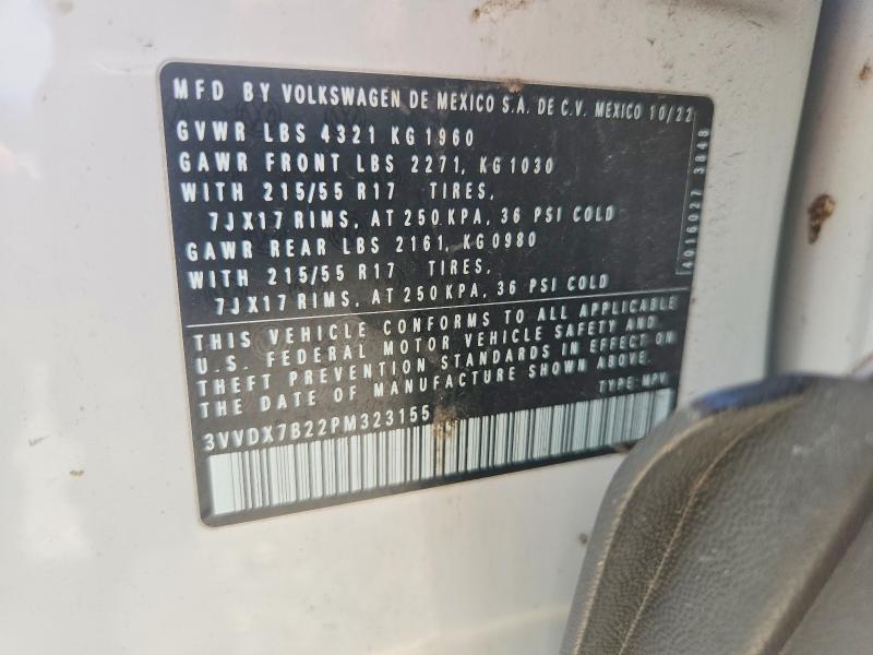 2023 Volkswagen Taos მანქანა იყიდება აუქციონზე, vin: 3VVDX7B22PM323155, აუქციონის ნომერი: 62962966