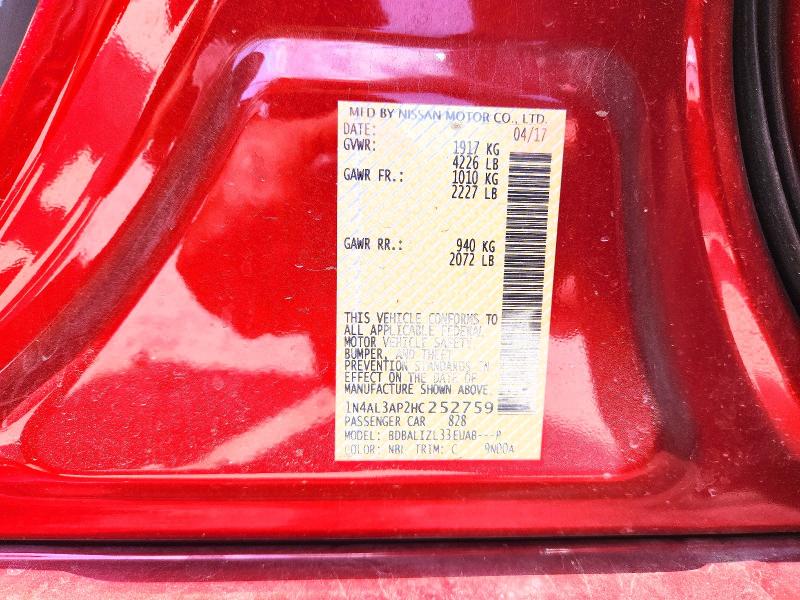 62486156 :رقم المزاد ، 1N4AL3AP2HC252759 vin ، 2017 Nissan Altima مزاد بيع