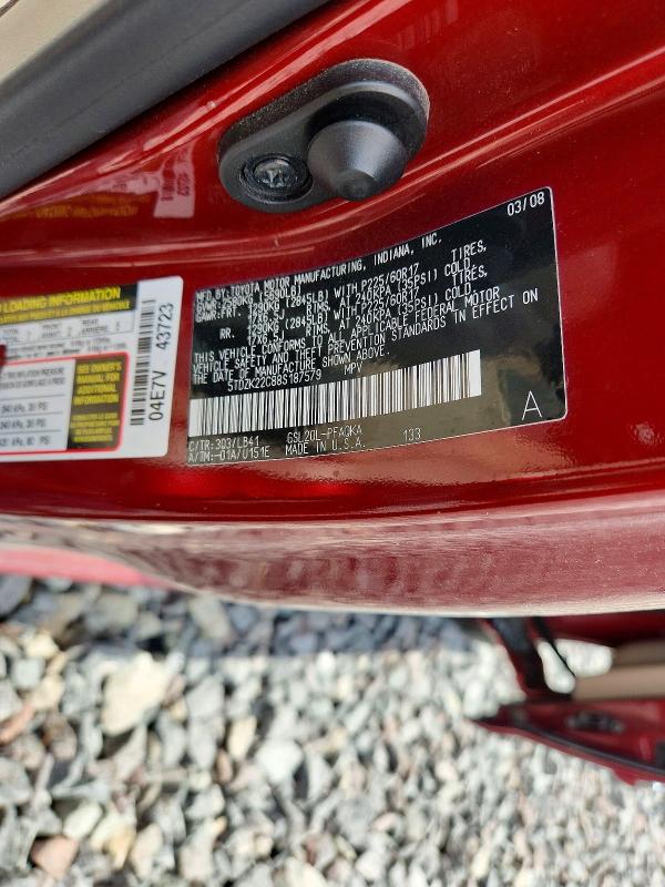 60407226 :رقم المزاد ، 5TDZK22C88S187579 vin ، 2008 Toyota Sienna مزاد بيع
