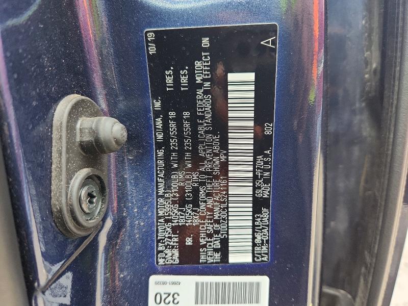 59866536 :رقم المزاد ، 5TDDZ3DC1LS241161 vin ، 2020 Toyota Sienna مزاد بيع