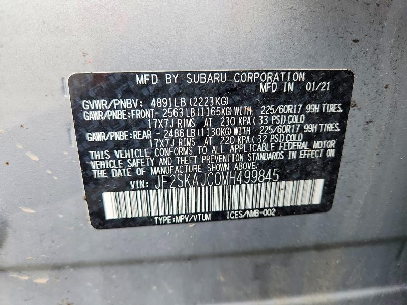 Продажа на аукционе авто 2021 Subaru Forester, vin: JF2SKAJC0MH499845, номер лота: 61610456