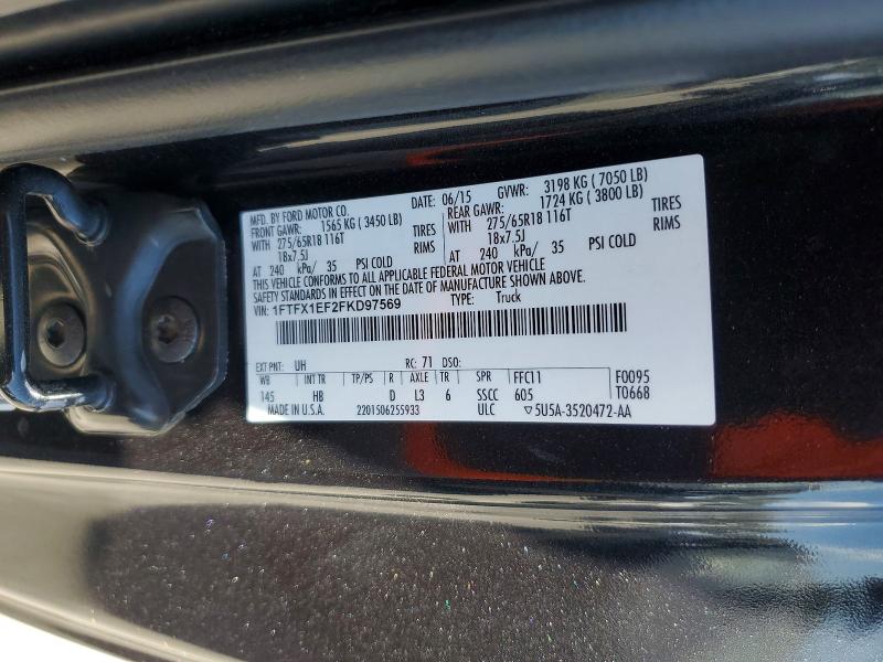 2015 Ford F150 მანქანა იყიდება აუქციონზე, vin: 1FTFX1EF2FKD97569, აუქციონის ნომერი: 62717506
