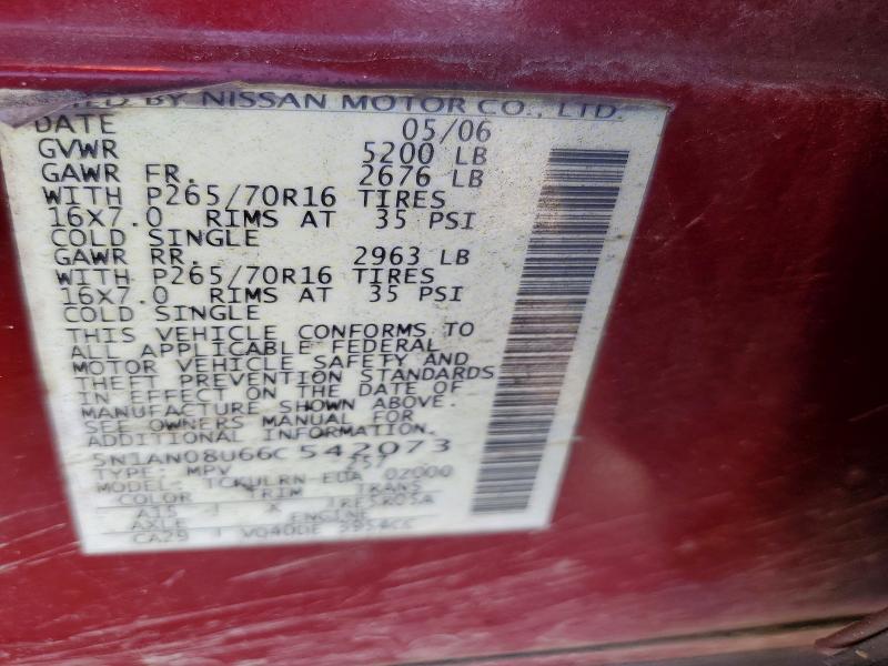 2006 Nissan Xterra მანქანა იყიდება აუქციონზე, vin: 5N1AN08U66C542073, აუქციონის ნომერი: 61437196