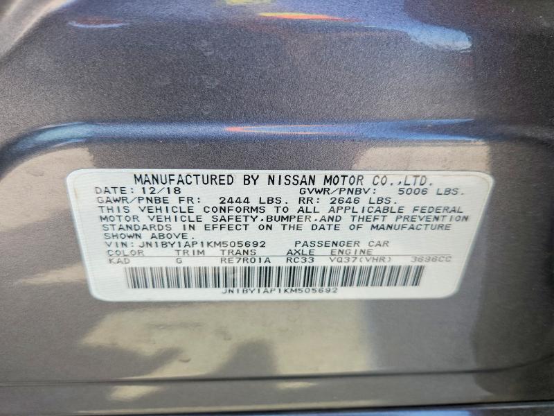 Продаж на аукціоні авто 2019 Infiniti Q70, vin: JN1BY1AP1KM505692, номер лоту: 60207856