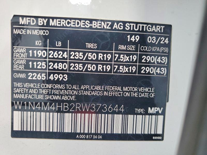 Auction sale of the 2024 Mercedes-benz Glb, vin: W1N4M4HB2RW373644, lot number: 61569046